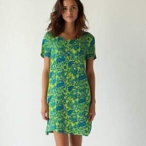 Cypress Vibrant Green and Blue V-Neck Mini Sundress Size Medium